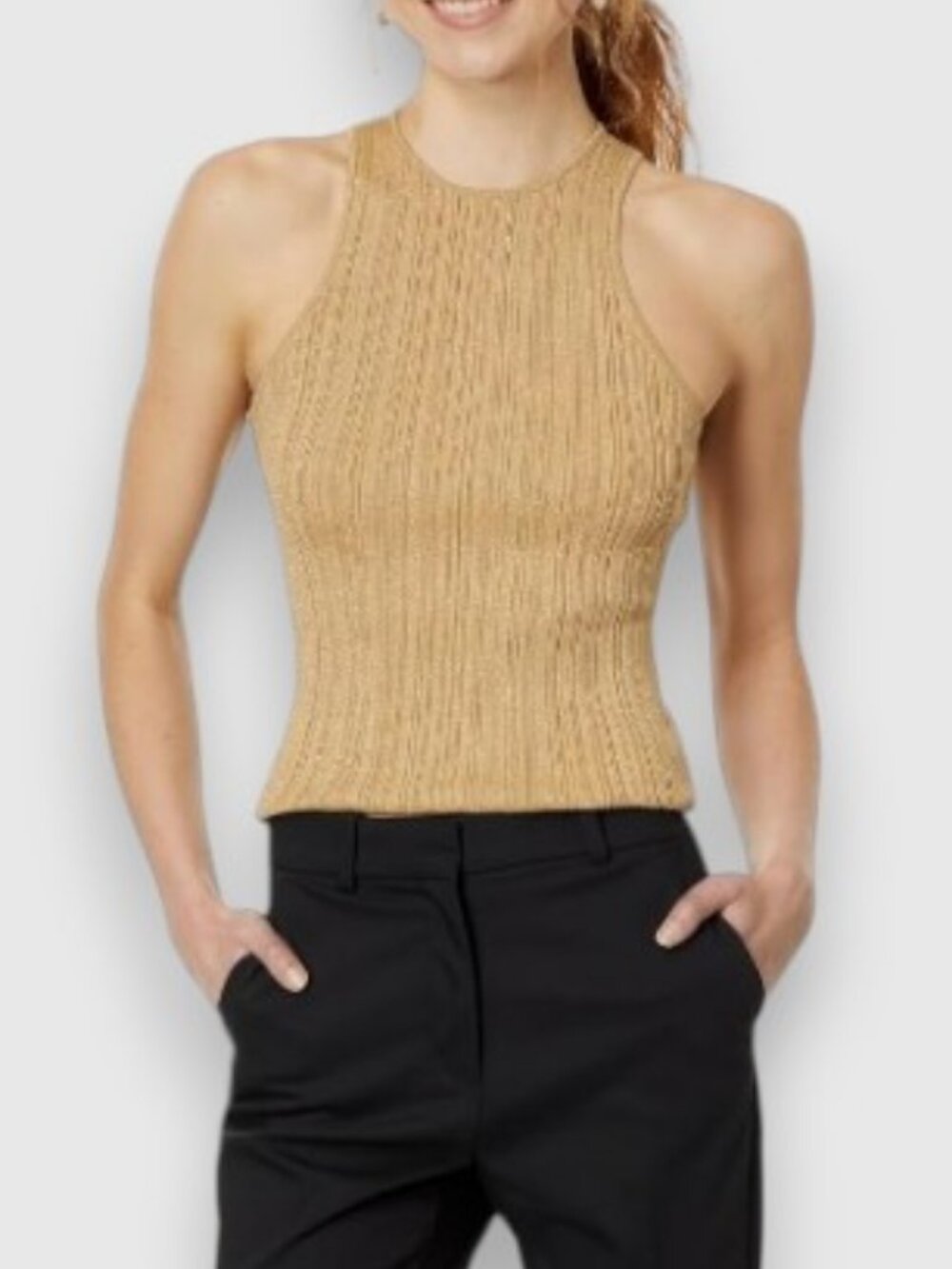 Madewell Signature Shimmer Knit Cutaway Sweater tank top gold women's size M